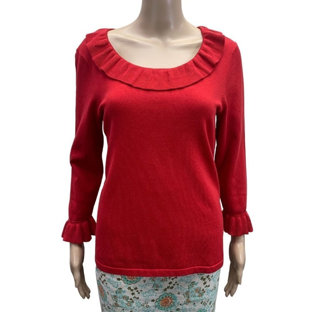 Pendleton Cashmere & Silk Long Sleeve Red Sweater W Ruffles M NWT